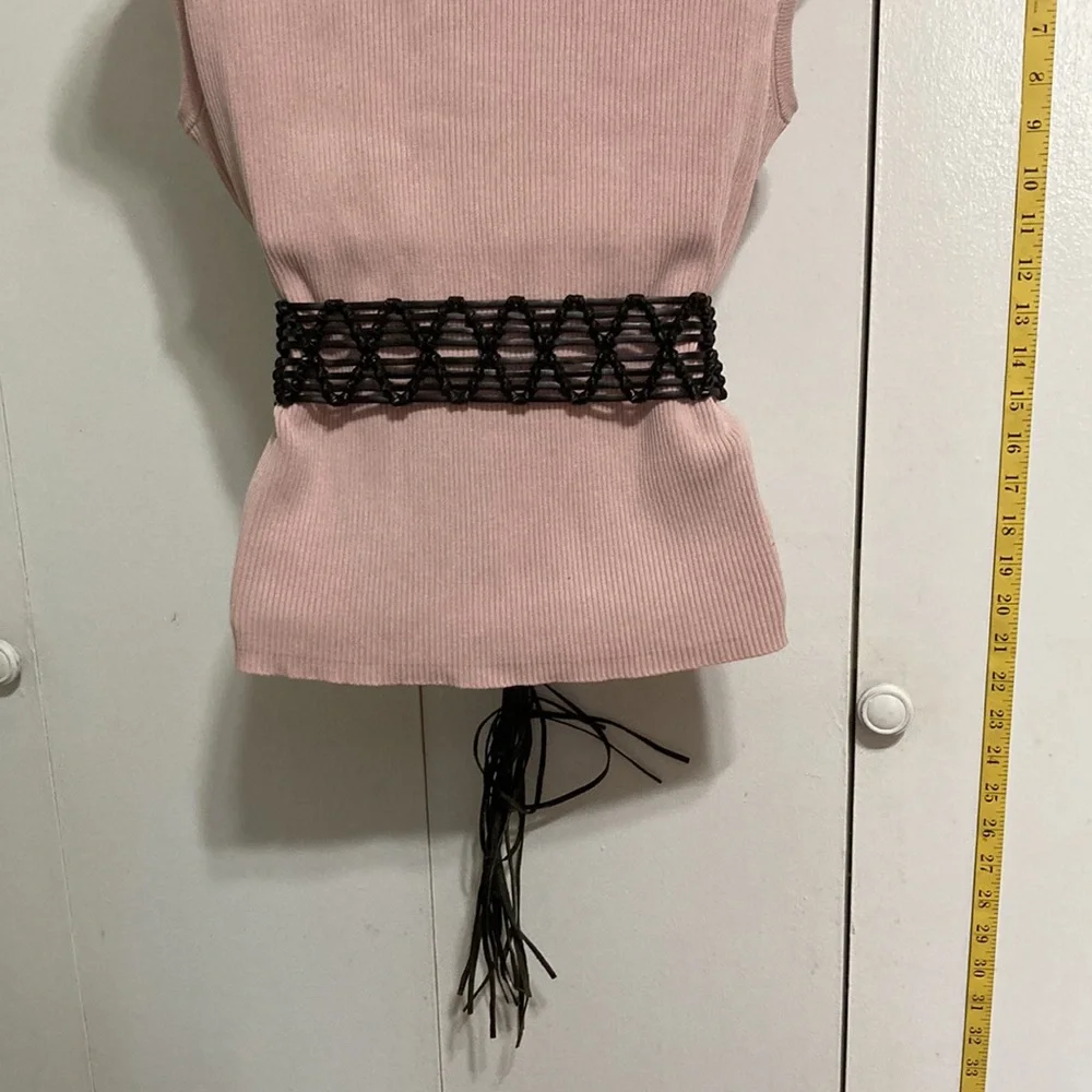 Boho Bohemian Leather Fringe Macrame Self Tie Belt 36 Inch Waist